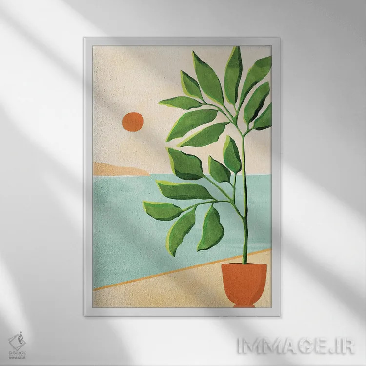 تابلو مدرن فرار به ساحل اثر مدرن تروپیکال - نمای قابدار سفید