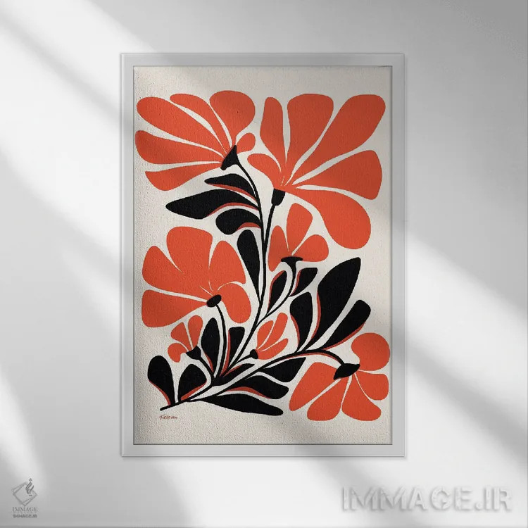 تابلو دکوراتیو شقایق های قرمز اثر مدرن تروپیکال - نمای قابدار سفید