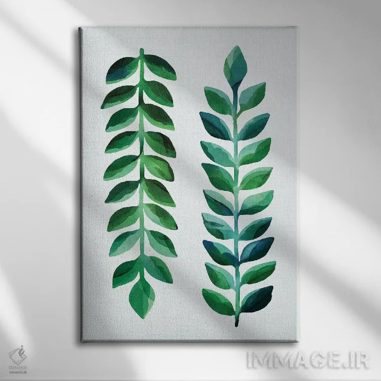 تابلو مینیمال خوبی برگ ها اثر مدرن تروپیکال - نمای روبهرو روی دیوار