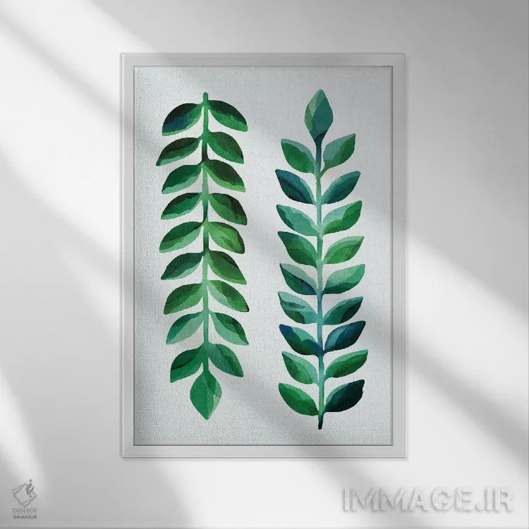 تابلو مینیمال خوبی برگ ها اثر مدرن تروپیکال - نمای قابدار سفید