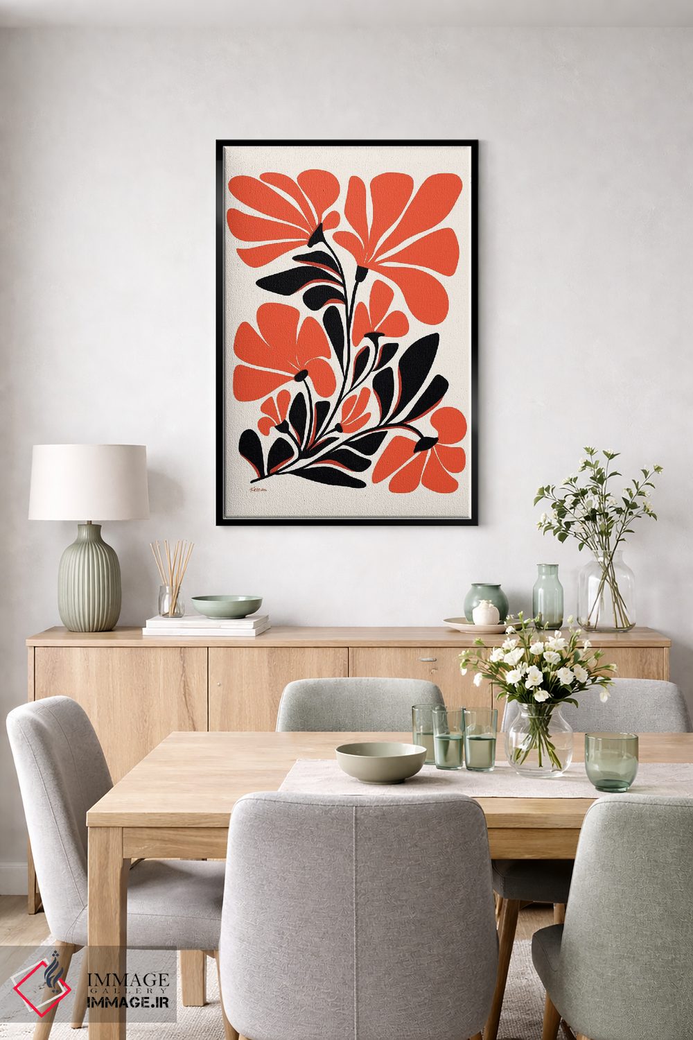 تابلو دکوراتیو شقایق های قرمز اثر مدرن تروپیکال - D6B