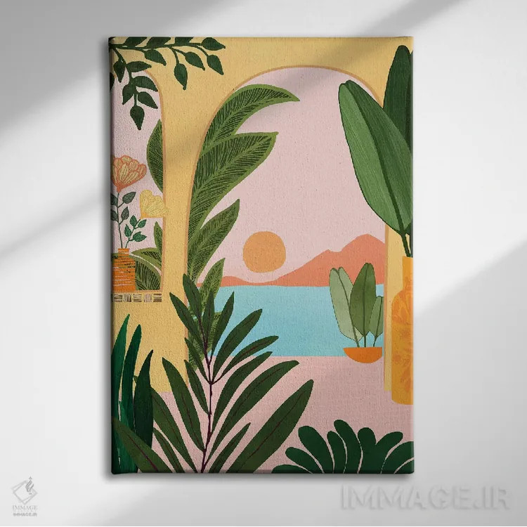 تابلو دکوراتیو ساحل مراکش اثر مدرن تروپیکال - نمای روبهرو روی دیوار