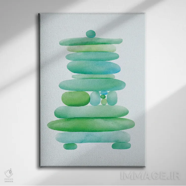 تابلو مینیمال توده سنگی شیشه دریایی اثر مدرن تروپیکال - نمای روبهرو روی دیوار