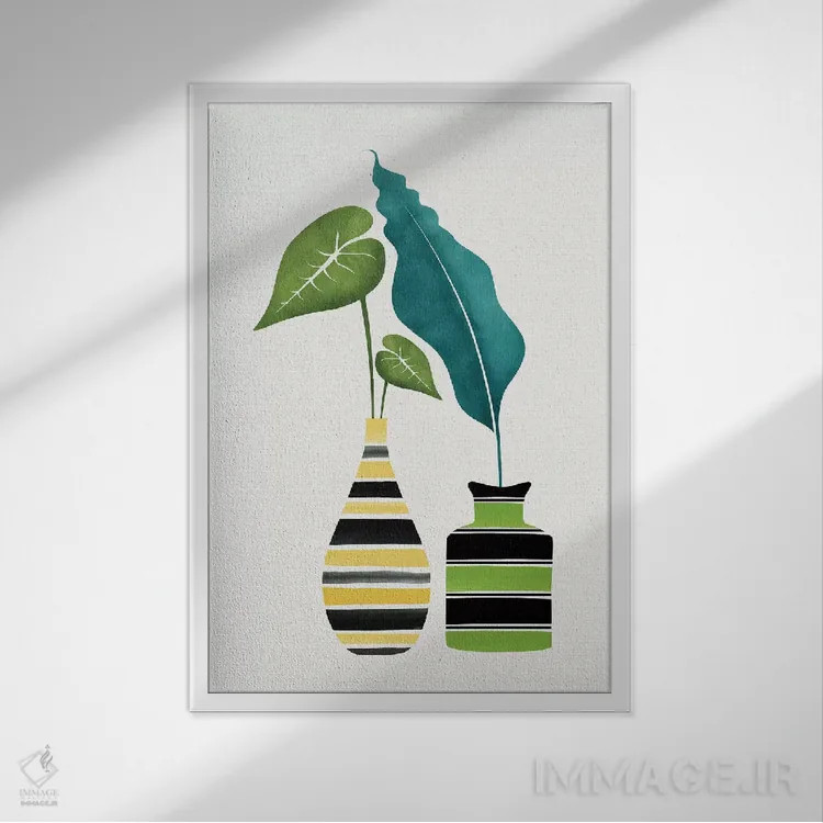 تابلو مینیمال سرسبزی پاپ اثر مدرن تروپیکال - نمای قابدار سفید