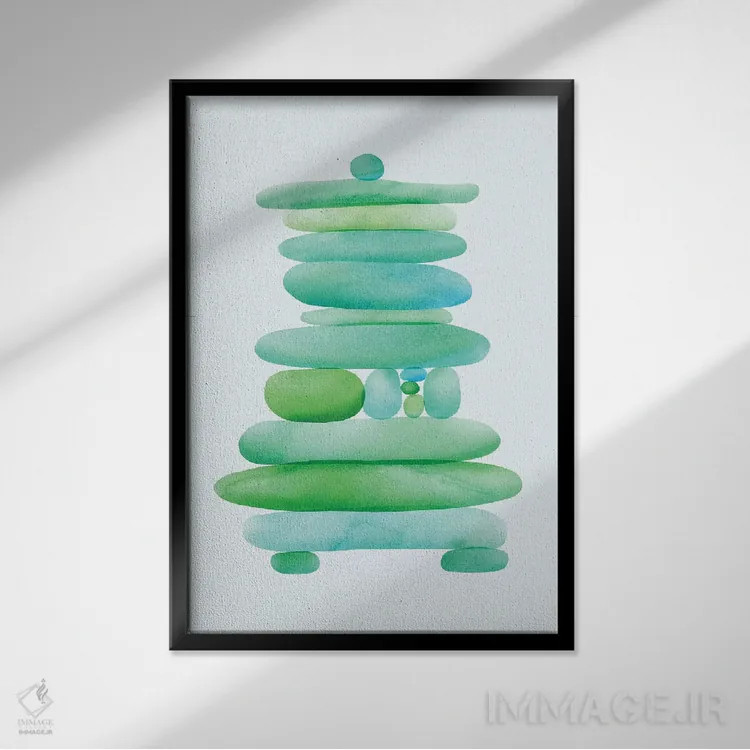 تابلو مینیمال توده سنگی شیشه دریایی اثر مدرن تروپیکال - نمای قابدار مشکی