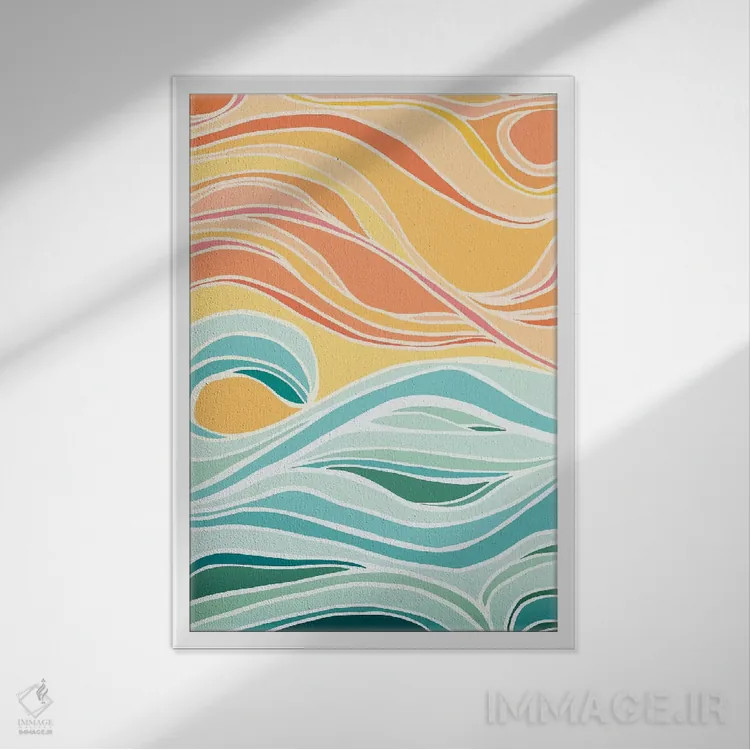 تابلو مینیمال انتزاعی آسمان و دریا اثر مدرن تروپیکال - نمای قابدار سفید