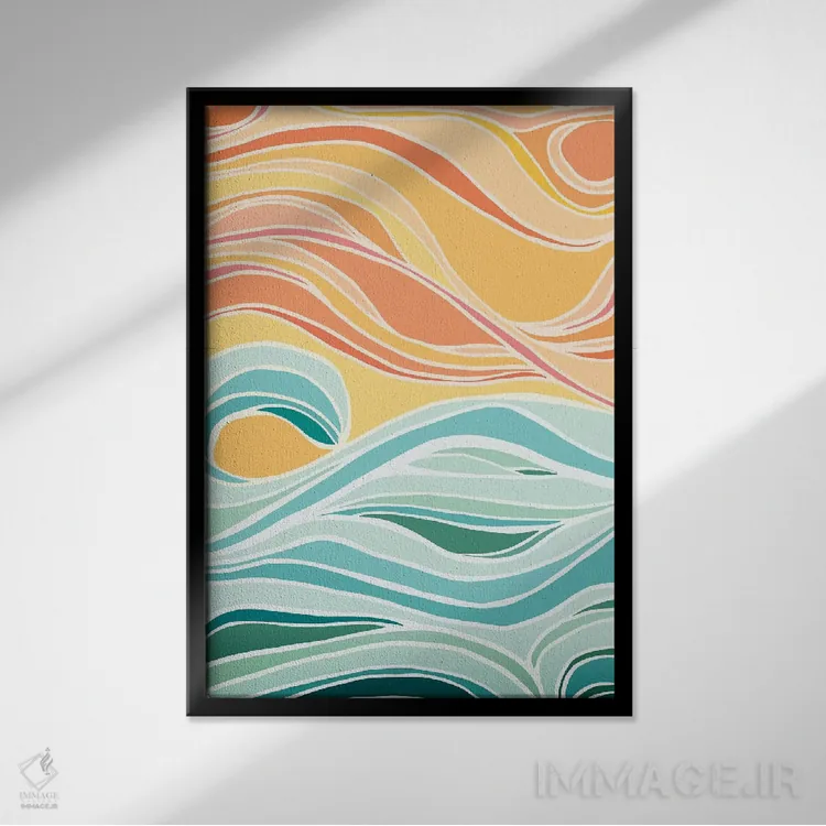 تابلو مینیمال انتزاعی آسمان و دریا اثر مدرن تروپیکال - نمای قابدار مشکی