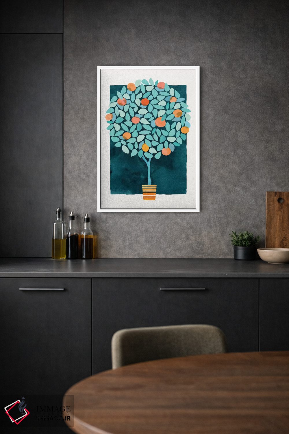 تابلو مینیمال درخت پرتقال در نیمه شب اثر مدرن تروپیکال - D1W