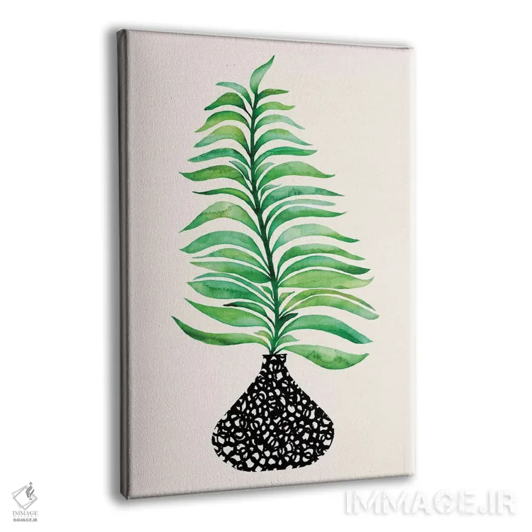 تابلو مینیمال برگ گرمسیری در گلدان اثر مدرن تروپیکال - نمای پرسپکتیو محصول