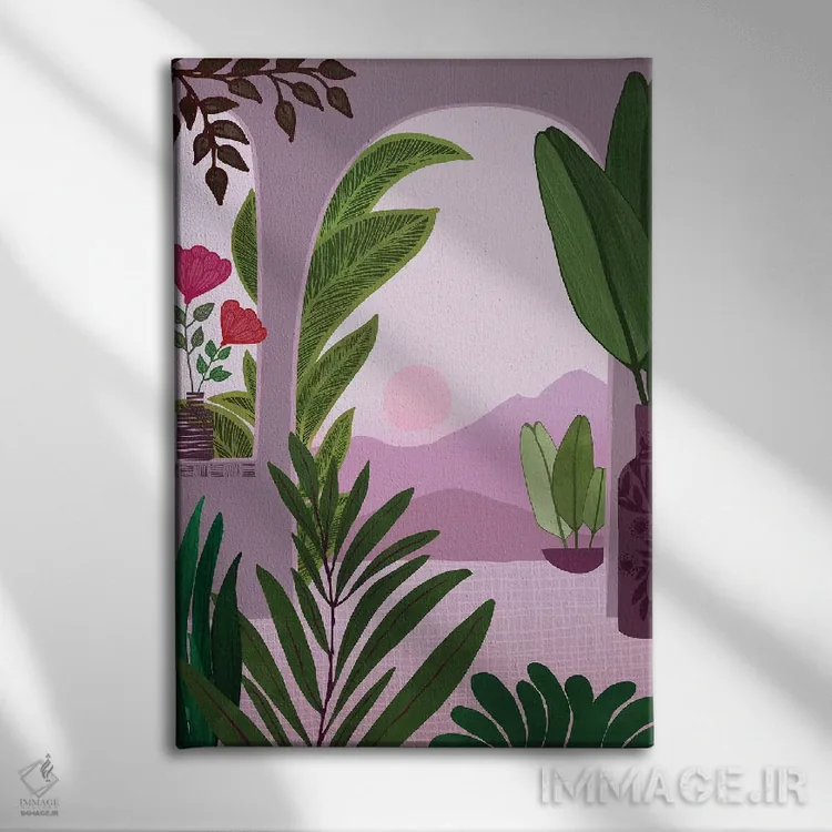 تابلو دکوراتیو صبح گرمسیری اثر مدرن تروپیکال - نمای روبهرو روی دیوار