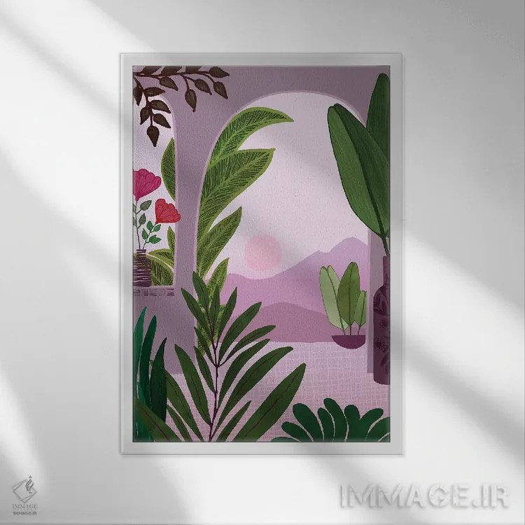 تابلو دکوراتیو صبح گرمسیری اثر مدرن تروپیکال - نمای قابدار سفید