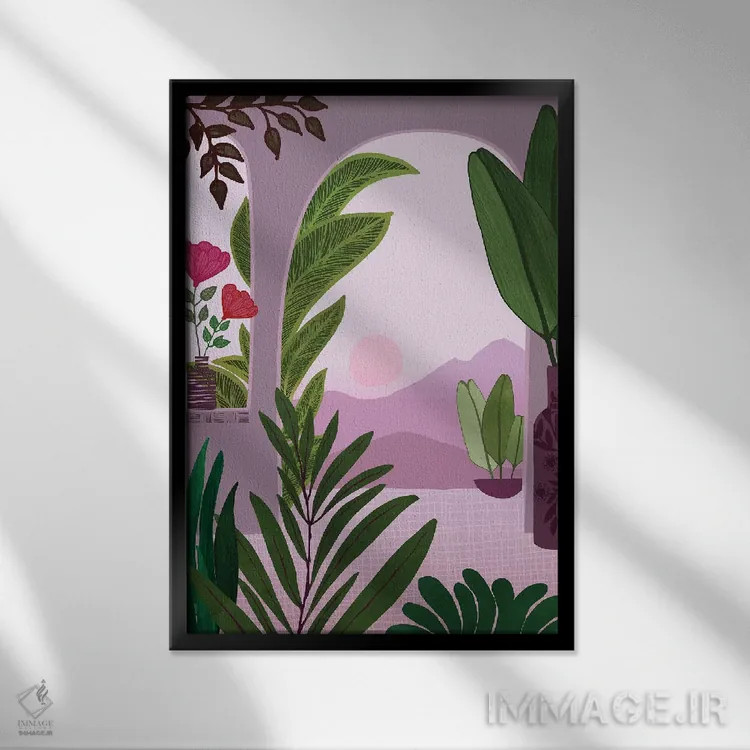 تابلو دکوراتیو صبح گرمسیری اثر مدرن تروپیکال - نمای قابدار مشکی