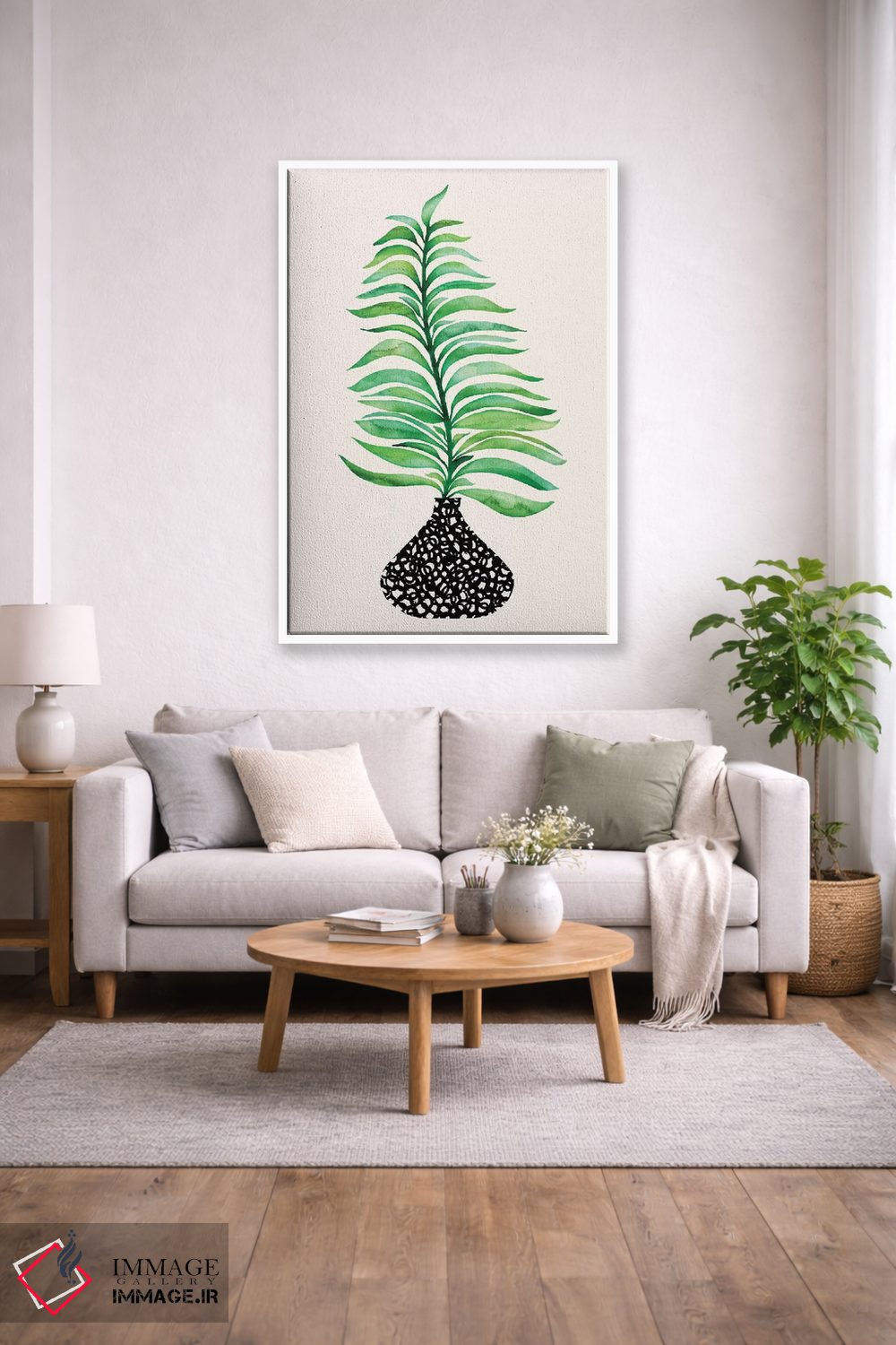 تابلو مینیمال برگ گرمسیری در گلدان اثر مدرن تروپیکال - D1W