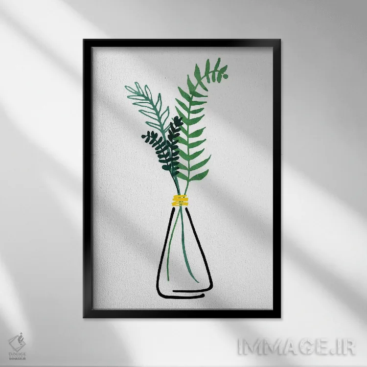 تابلو مینیمال گیاهان دارویی ایتالیایی اثر مدرن تروپیکال - نمای قابدار مشکی