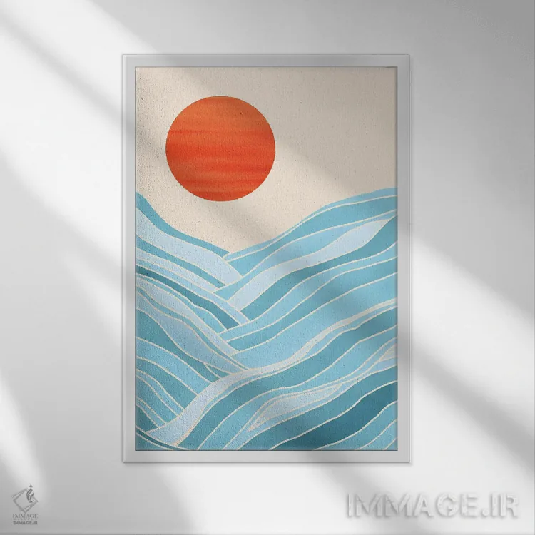 تابلو مینیمال آب همچون کوهستان اثر مدرن تروپیکال - نمای قابدار سفید