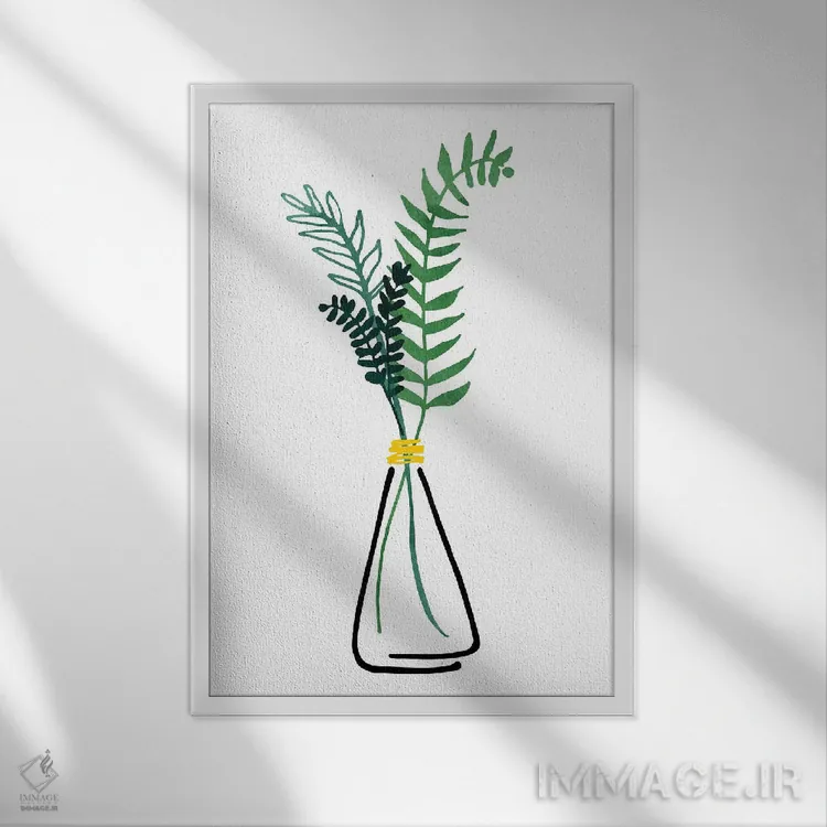 تابلو مینیمال گیاهان دارویی ایتالیایی اثر مدرن تروپیکال - نمای قابدار سفید