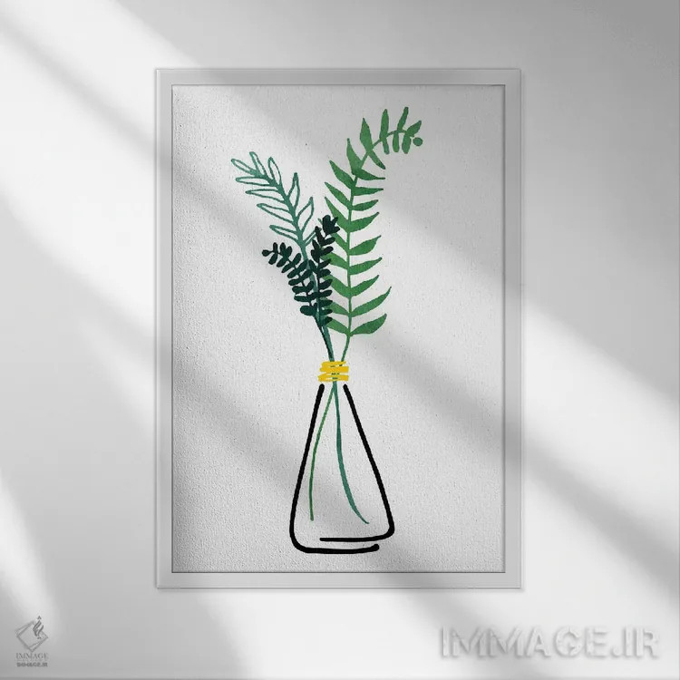 تابلو مینیمال گیاهان دارویی ایتالیایی اثر مدرن تروپیکال - نمای قابدار سفید