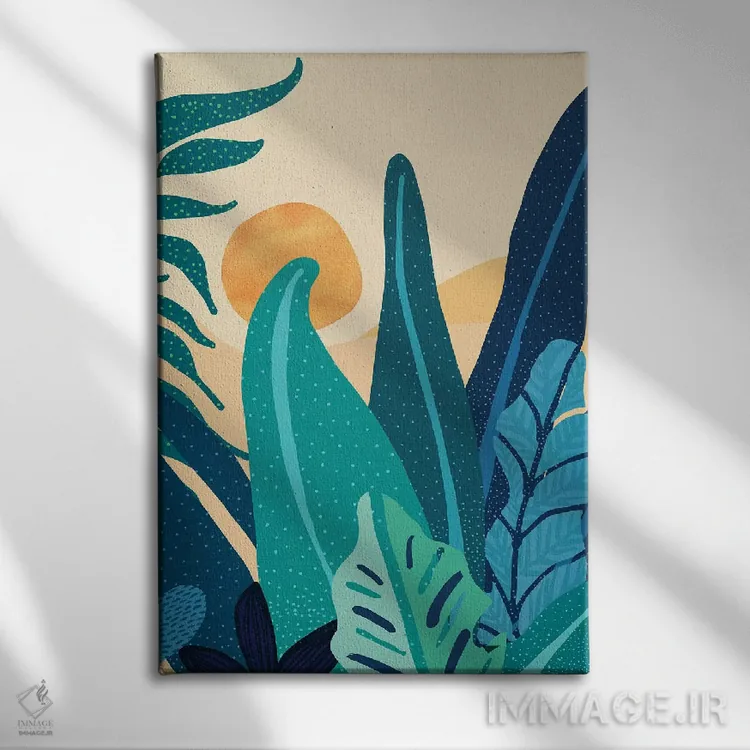 تابلو انتزاعی چشم انداز بعدازظهر اثر مدرن تروپیکال - نمای روبهرو روی دیوار