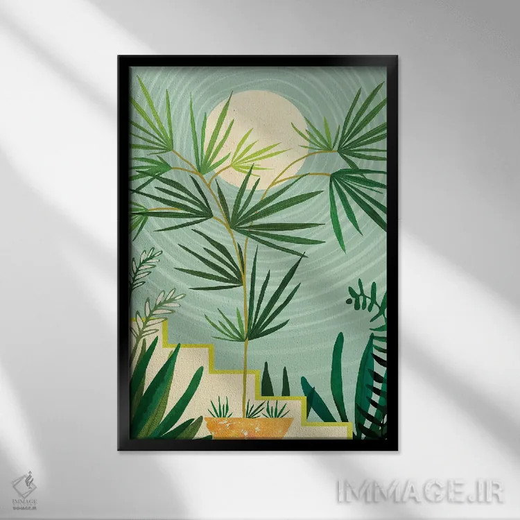 تابلو مدرن ماه تابستانی اثر مدرن تروپیکال - نمای قابدار مشکی