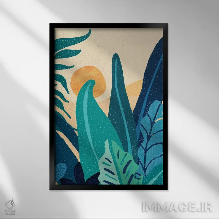 تابلو انتزاعی چشم انداز بعدازظهر اثر مدرن تروپیکال - نمای قابدار مشکی