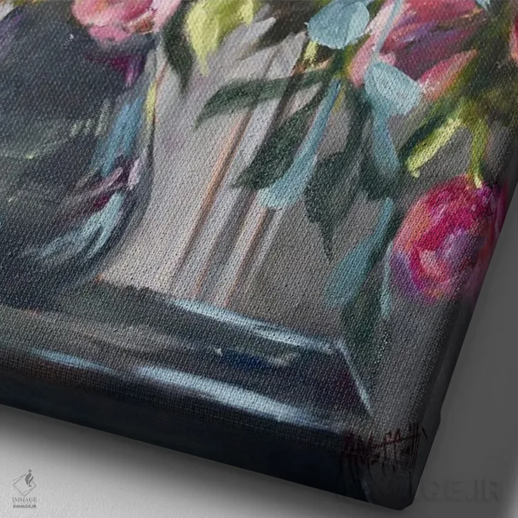 تابلو دکوراتیو فلور فراوان صورتی اثر آپریل موفات - نمای نزدیک بافت بوم