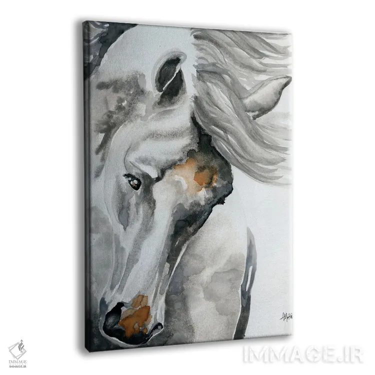 تابلو دکوراتیو اسب سفید سر تکان دهنده اثر آپریل موفات - نمای پرسپکتیو محصول