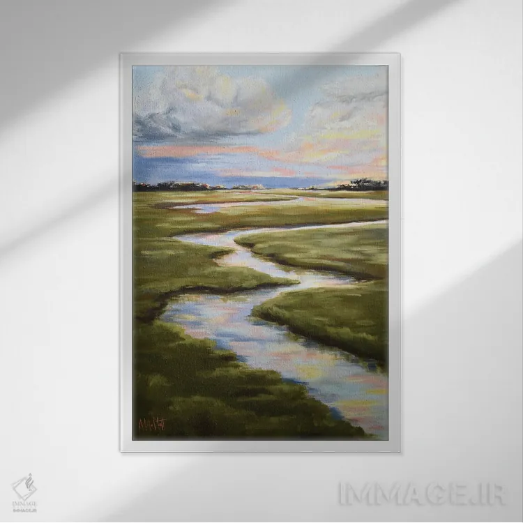 تابلو دکوراتیو مرداب پاستلی I اثر آپریل موفات - نمای قابدار سفید