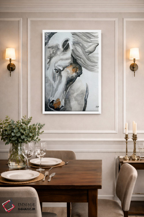 تابلو دکوراتیو اسب سفید سر تکان دهنده اثر آپریل موفات - D1W