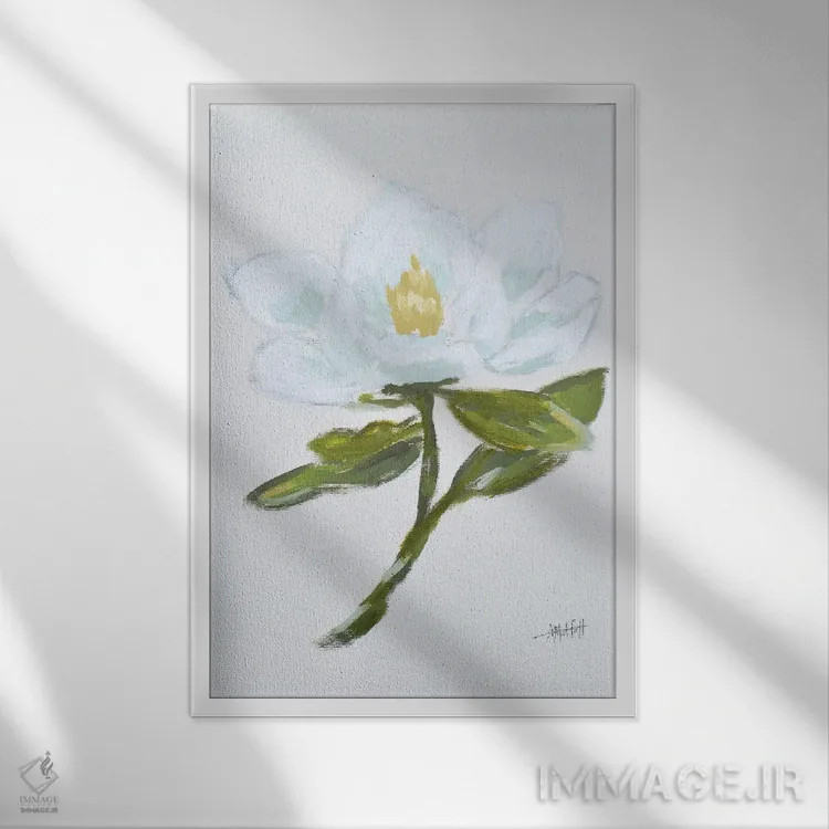 تابلو دکوراتیو ماگنولیا اثر آپریل موفات - نمای قابدار سفید