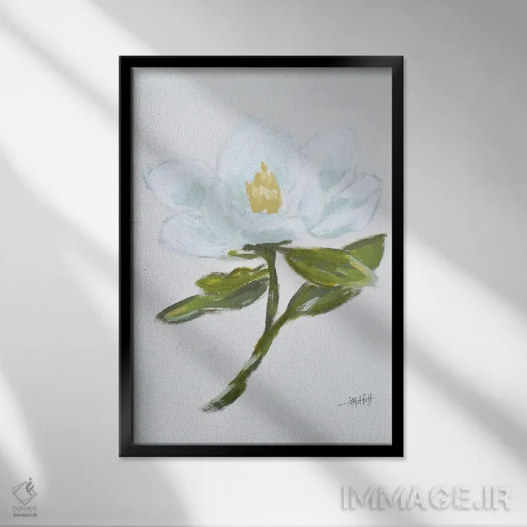 تابلو دکوراتیو ماگنولیا اثر آپریل موفات - نمای قابدار مشکی