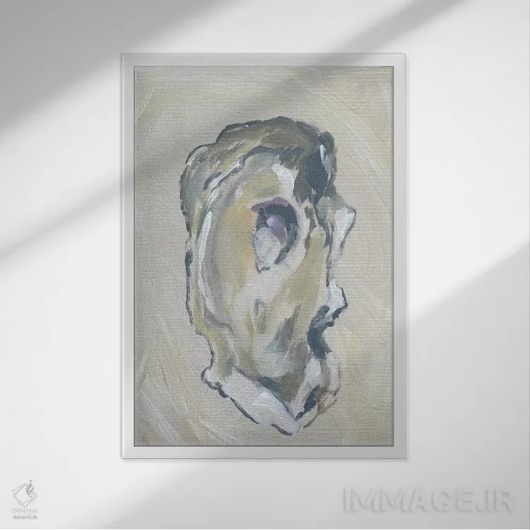 تابلو دکوراتیو صدف بژ I اثر آپریل موفات - نمای قابدار سفید