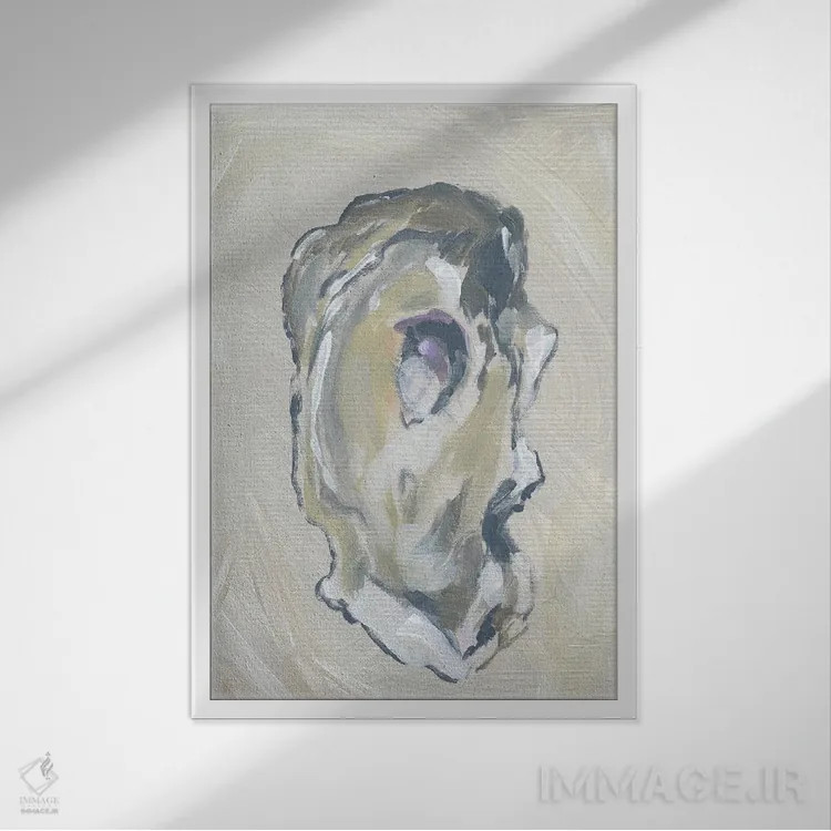 تابلو دکوراتیو صدف بژ I اثر آپریل موفات - نمای قابدار سفید