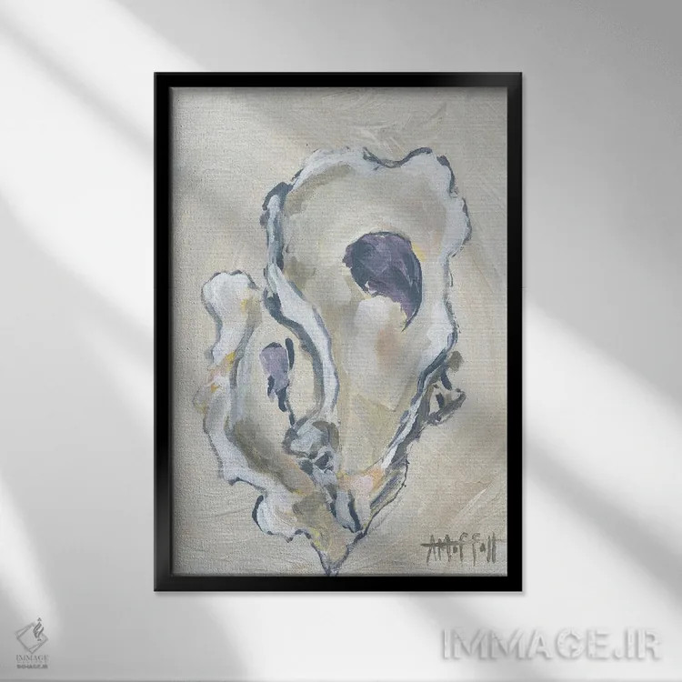 تابلو دکوراتیو صدف بژ II اثر آپریل موفات - نمای قابدار مشکی