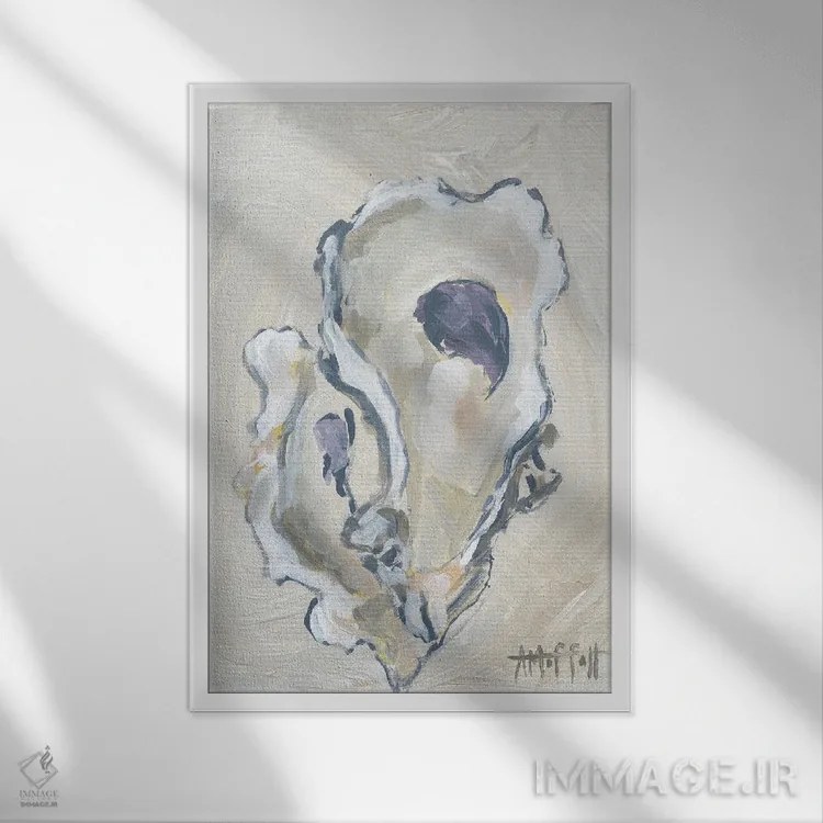 تابلو دکوراتیو صدف بژ II اثر آپریل موفات - نمای قابدار سفید