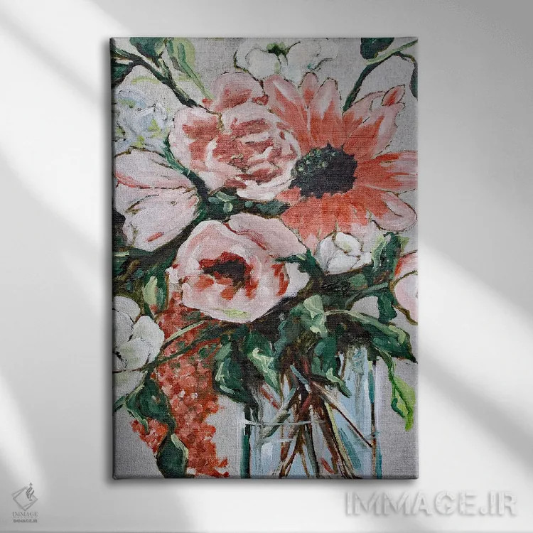 تابلو دکوراتیو گل های پاییزی در گلدان اثر آپریل موفات - نمای روبهرو روی دیوار