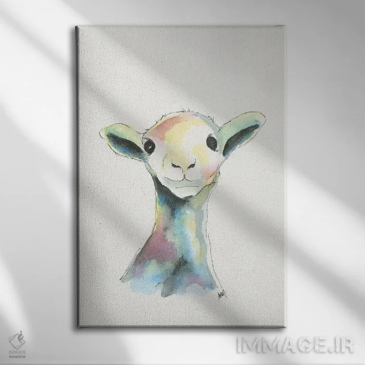 تابلو دکوراتیو بره آبرنگی برای اتاق کودک اثر آپریل موفات - نمای روبهرو روی دیوار