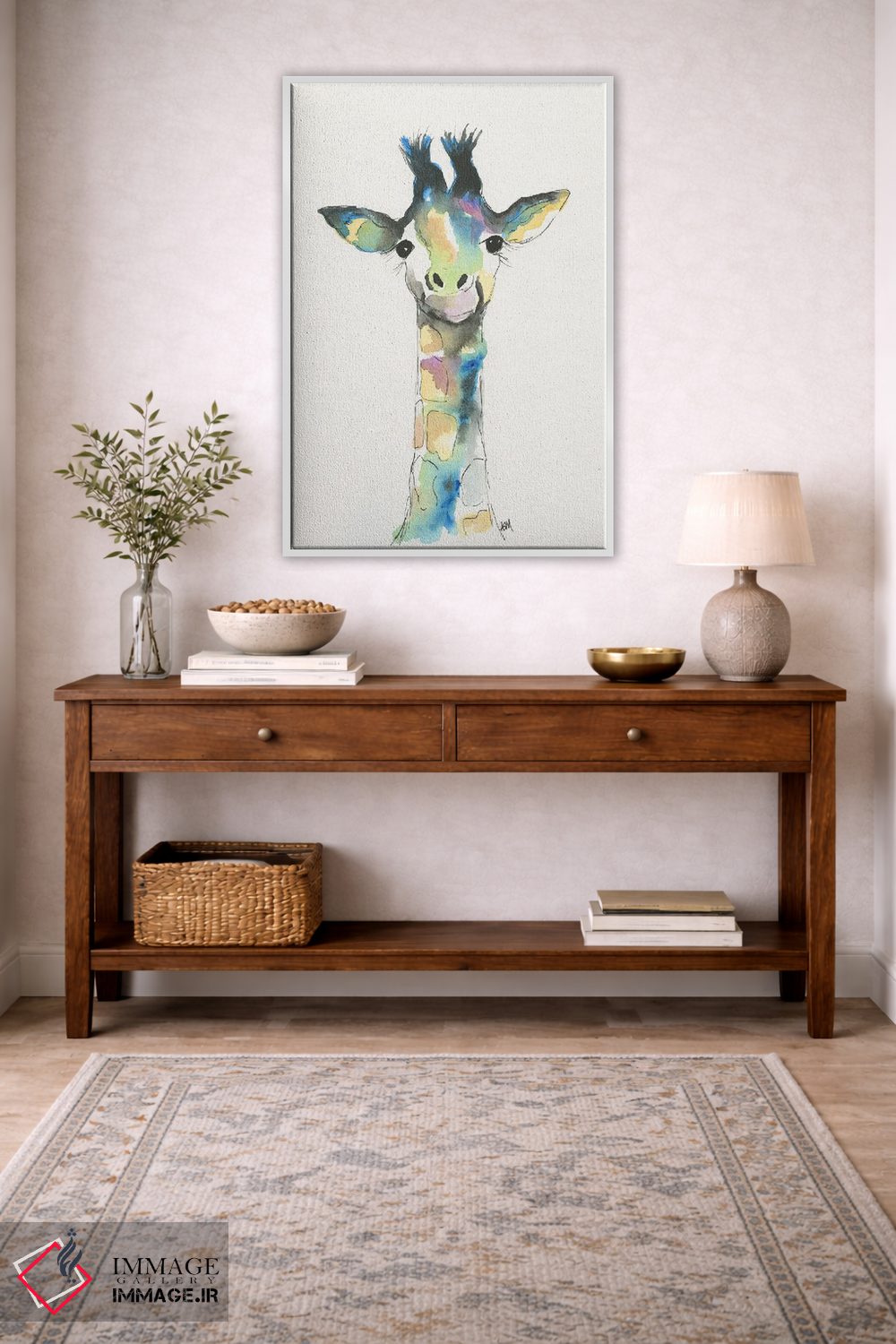 تابلو دکوراتیو زرافه آبرنگی برای اتاق کودک اثر آپریل موفات - D2W
