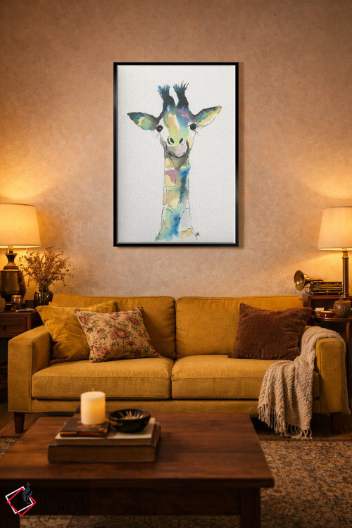 تابلو دکوراتیو زرافه آبرنگی برای اتاق کودک اثر آپریل موفات - D4B