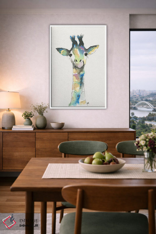 تابلو دکوراتیو زرافه آبرنگی برای اتاق کودک اثر آپریل موفات - D5W