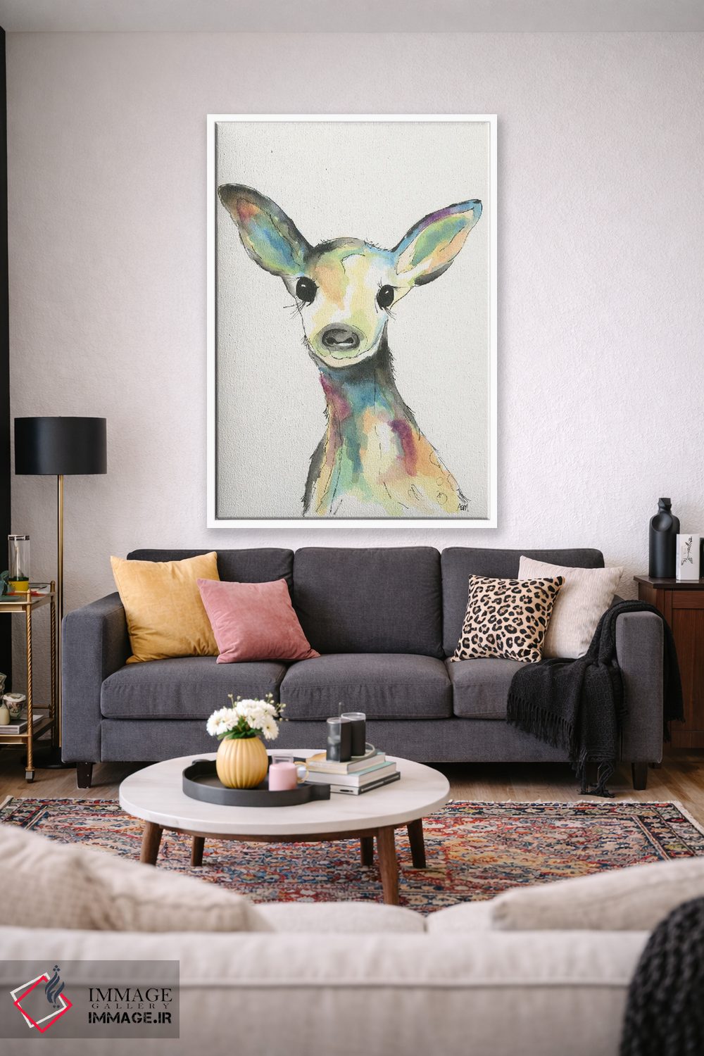 تابلو دکوراتیو گوزن بچه آبرنگی برای اتاق کودک اثر آپریل موفات - D1W