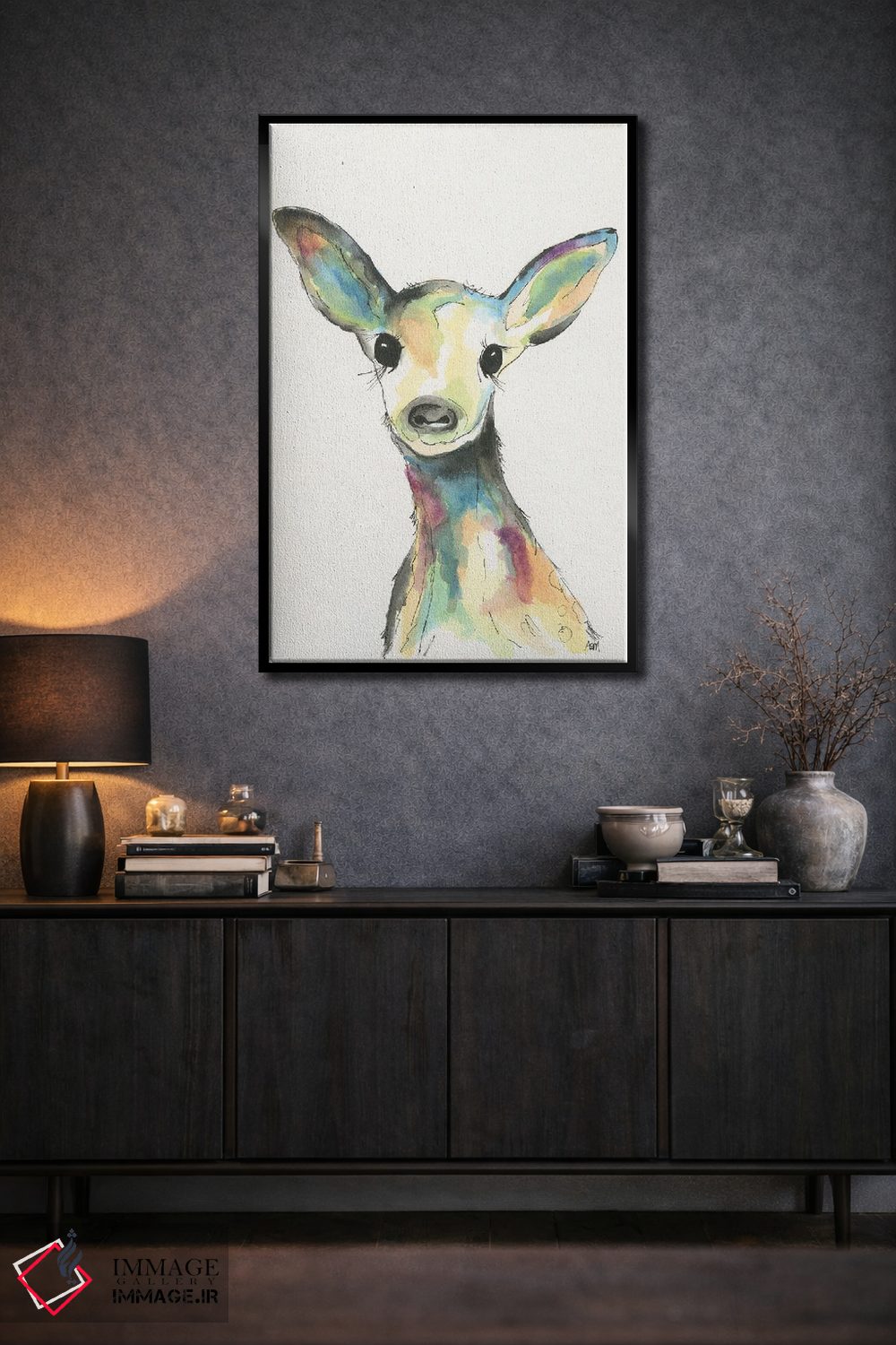 تابلو دکوراتیو گوزن بچه آبرنگی برای اتاق کودک اثر آپریل موفات - D2B