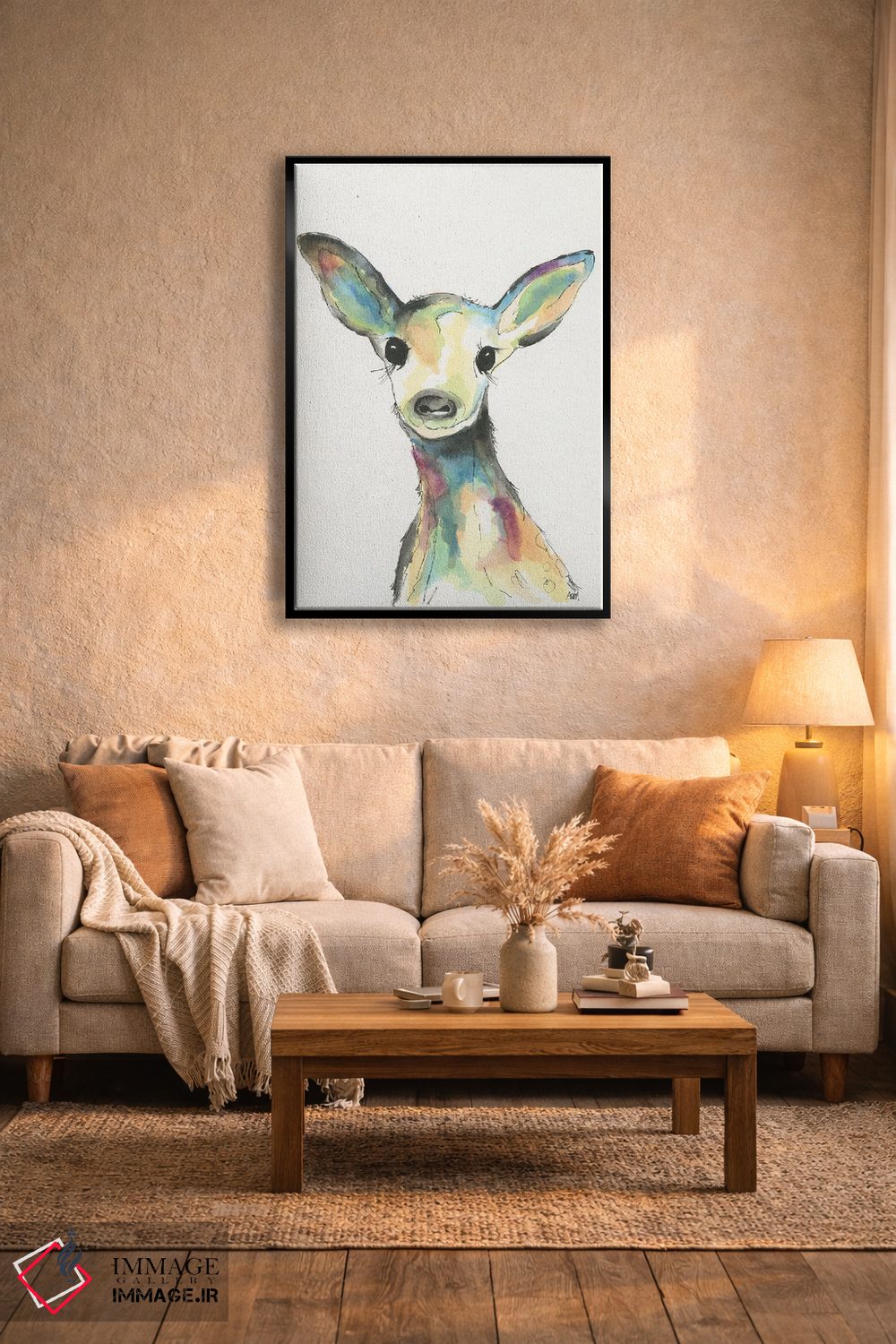 تابلو دکوراتیو گوزن بچه آبرنگی برای اتاق کودک اثر آپریل موفات - D5B