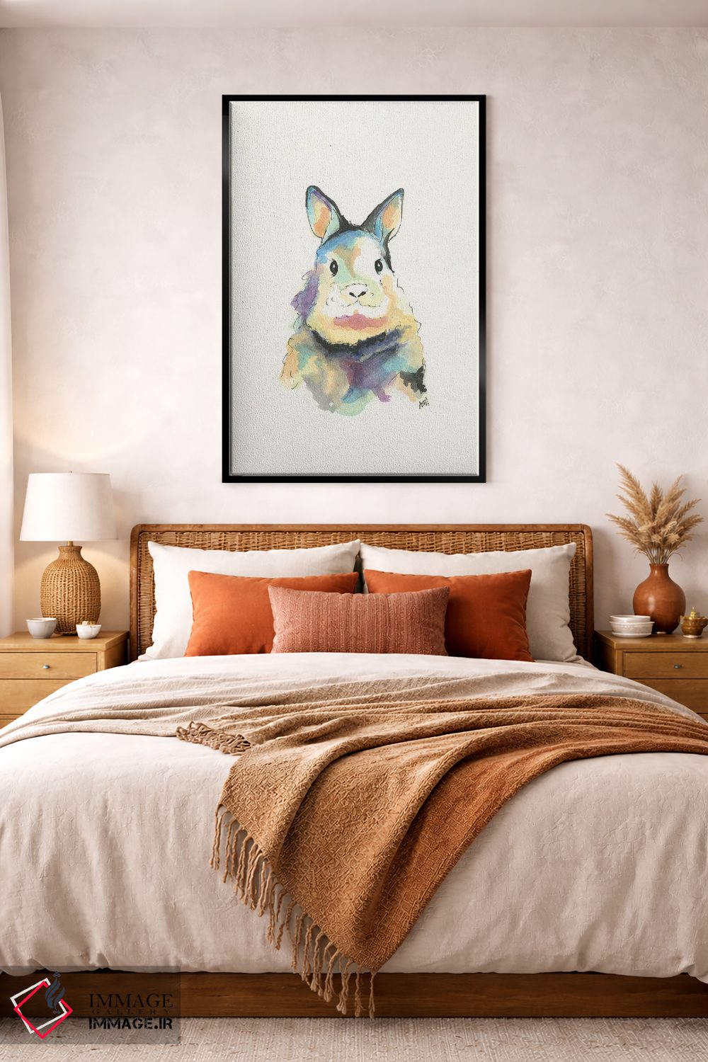 تابلو دکوراتیو خرگوش بچه آبرنگی برای اتاق کودک اثر آپریل موفات - D4B