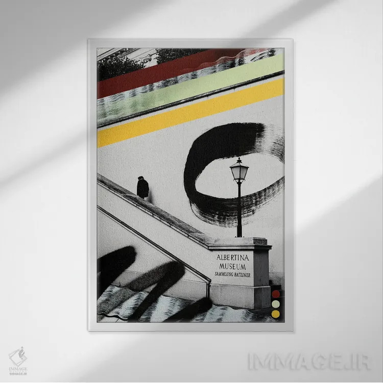تابلو انتزاعی آلبرت به سمت تینا می رود اثر مارتین الزنر - نمای قابدار سفید