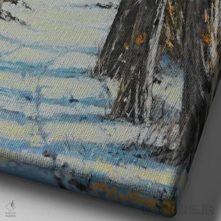 تابلو دکوراتیو مسیر برفی در زمستان اثر مانسونگ کانگ - نمای نزدیک بافت بوم