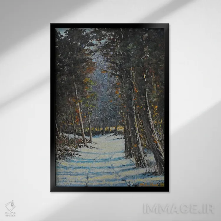 تابلو دکوراتیو مسیر برفی در زمستان اثر مانسونگ کانگ - نمای قابدار مشکی