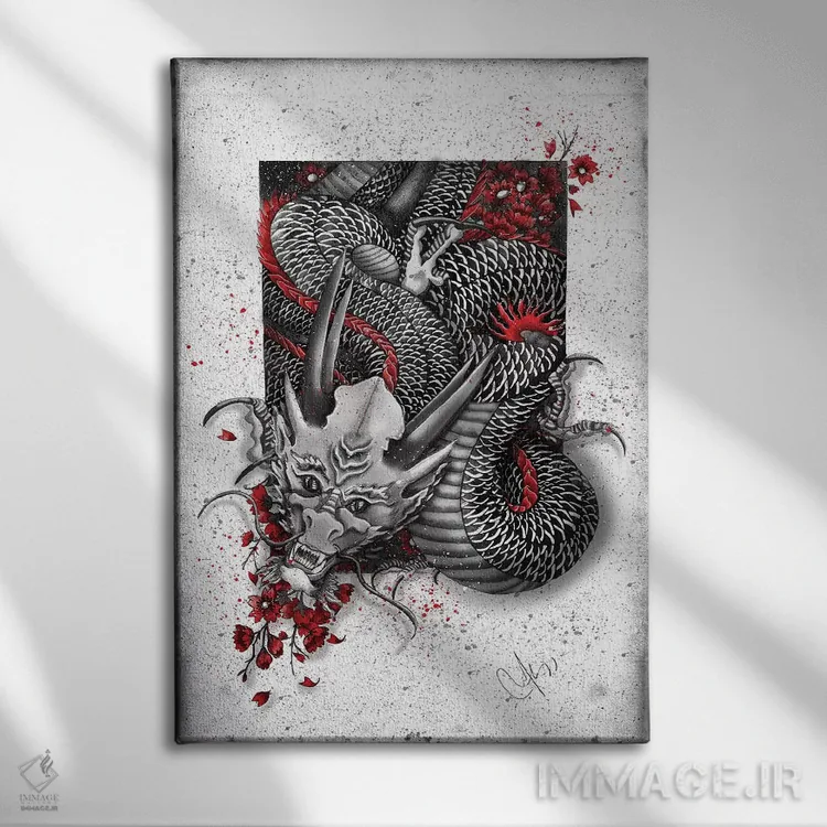 تابلو دکوراتیو اژدهای سیاه اثر مارین لوپ - نمای روبهرو روی دیوار