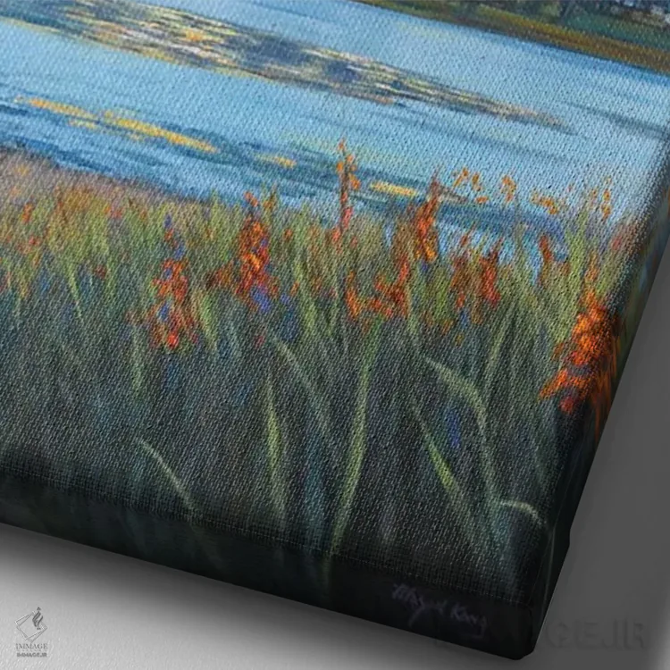 تابلو دکوراتیو غروب خورشید اثر مانسونگ کانگ - نمای نزدیک بافت بوم