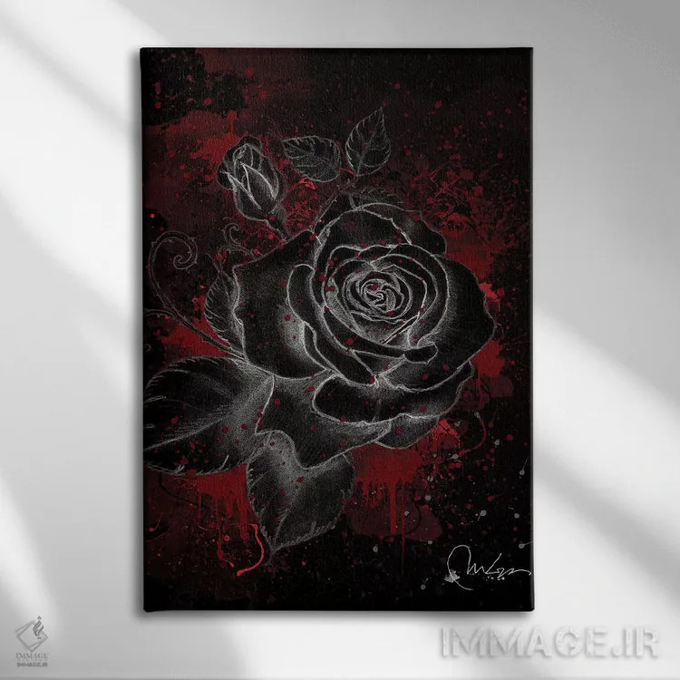 تابلو دکوراتیو رز سیاه اثر مارین لوپ - نمای روبهرو روی دیوار