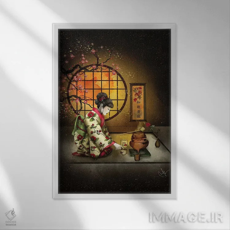 تابلو دکوراتیو چای کاملیا اثر مارین لوپ - نمای قابدار سفید